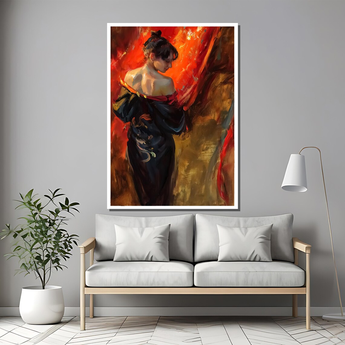 Woman In Red Gown Against Crimson Drapery Classic Art Poster - Image 2