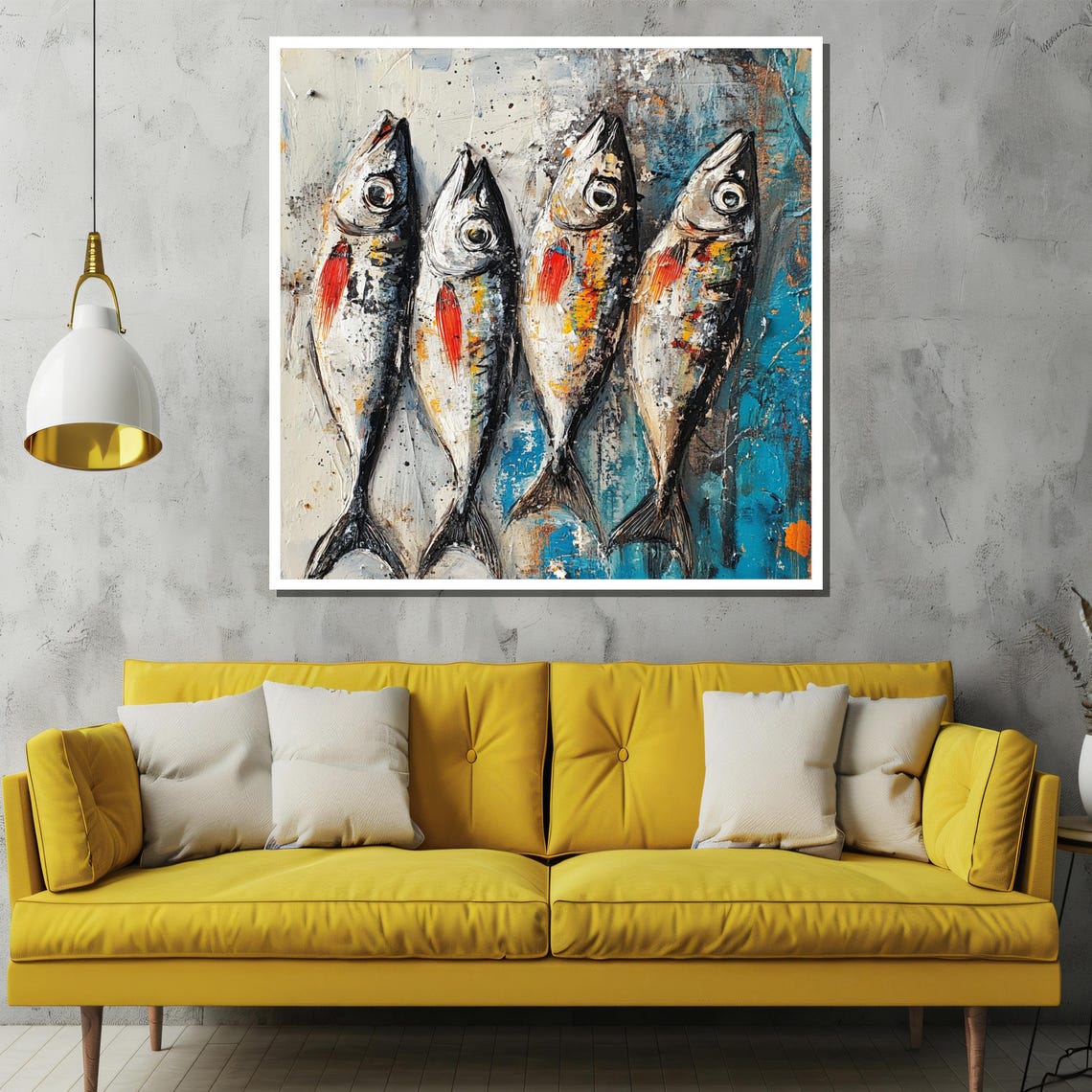Four Rustic Fish in Blue and White Coastal Painting Style Poster - Image 2