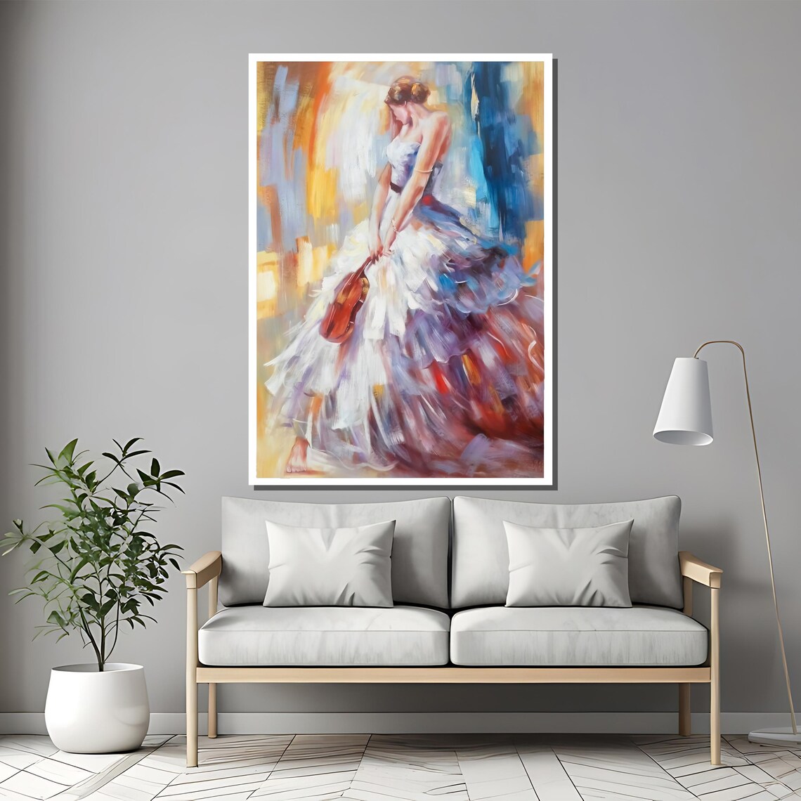 Graceful Violinist In Flowing Dress Colorful Music Painting Poster - Image 2