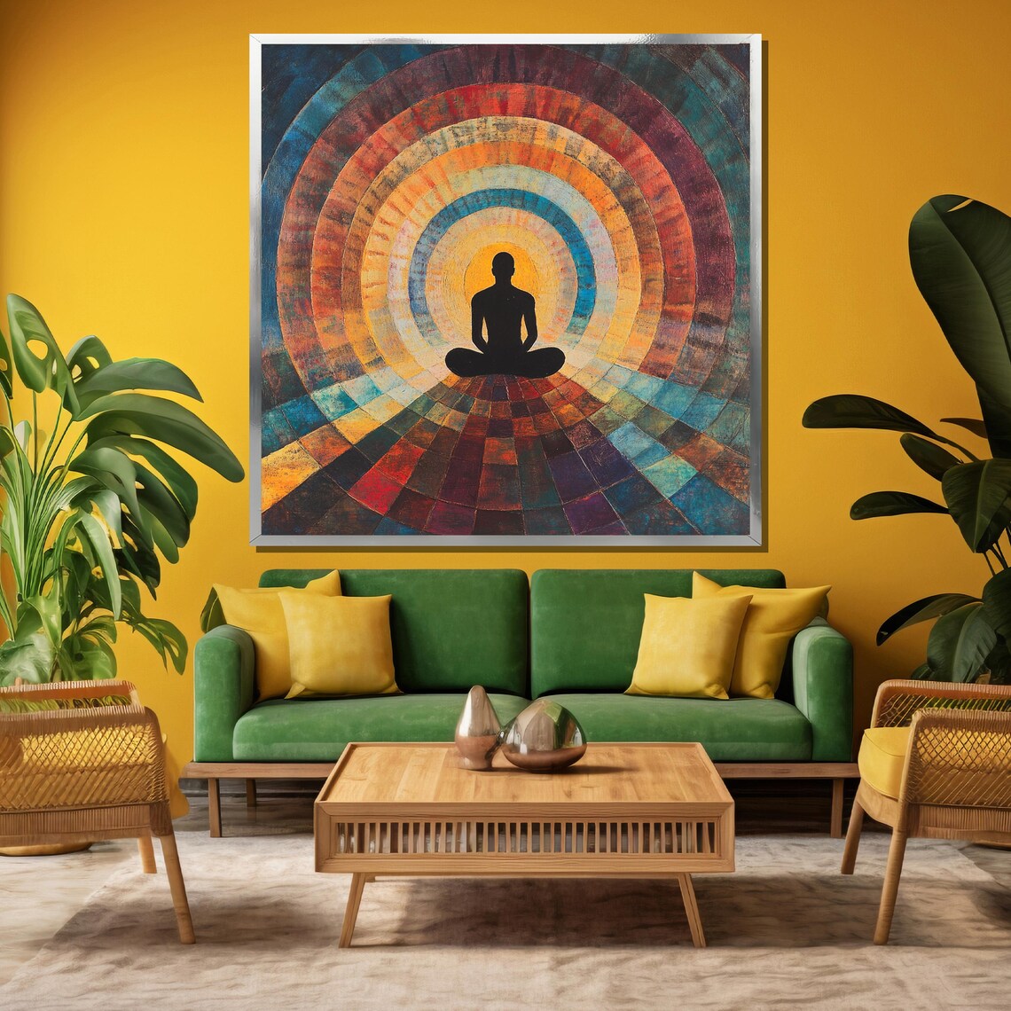 Meditation Silhouette in Rainbow Chakra Tunnel Zen Art Poster - Image 3