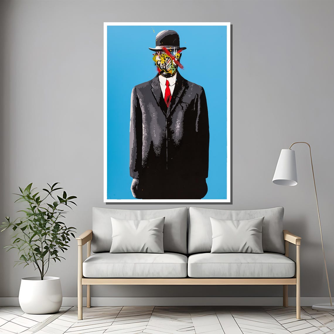 Magritte Inspired Bowler Hat Man Graffiti Face Surreal Poster - Image 2