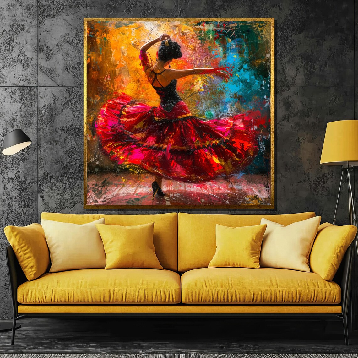 Flamenco Dancer Red Ruffled Dress Swirl Impasto Painting Poster