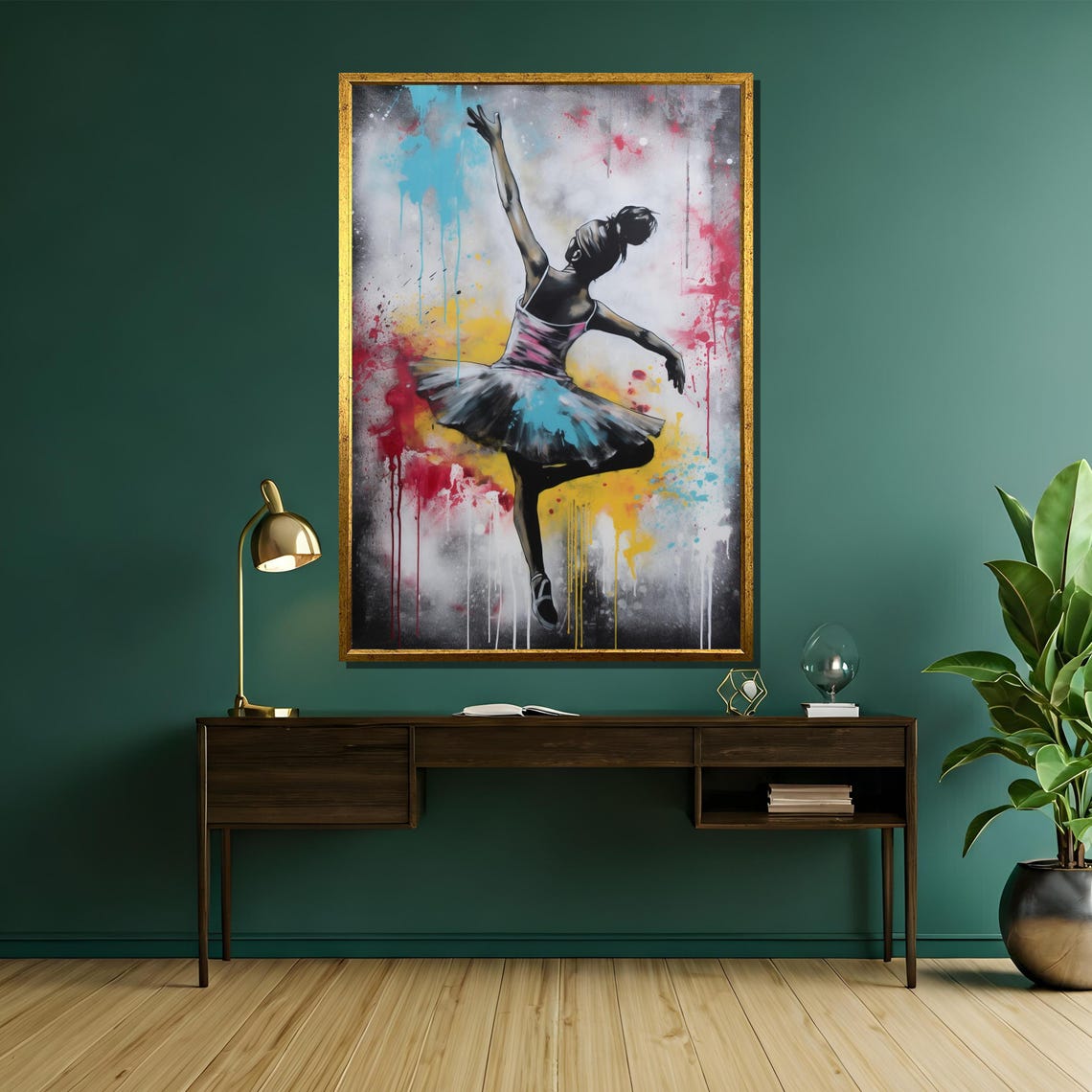 Graffiti Ballerina with Colorful Paint Drips Urban Art Poster - Image 5