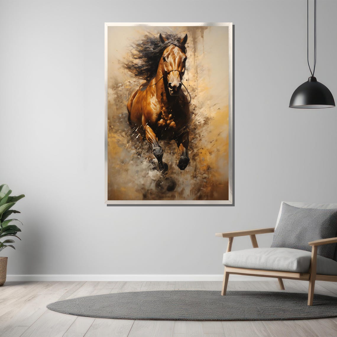 Galloping Chestnut Stallion Dynamic Horse Oil Painting Poster - Image 3