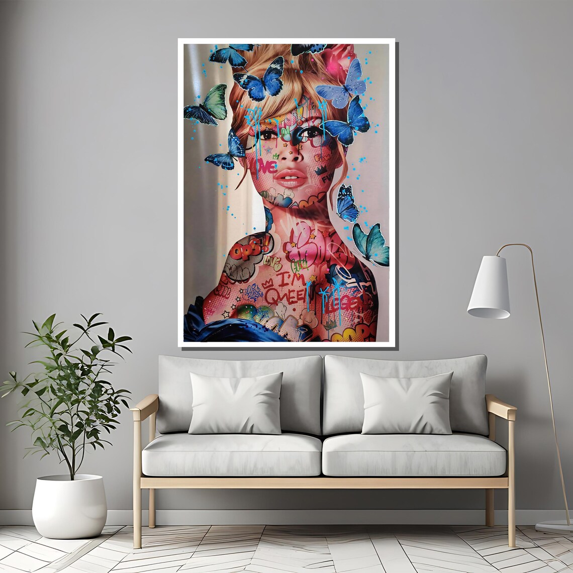 Butterfly Woman Graffiti Body Pop Art Portrait Colorful Poster - Image 2