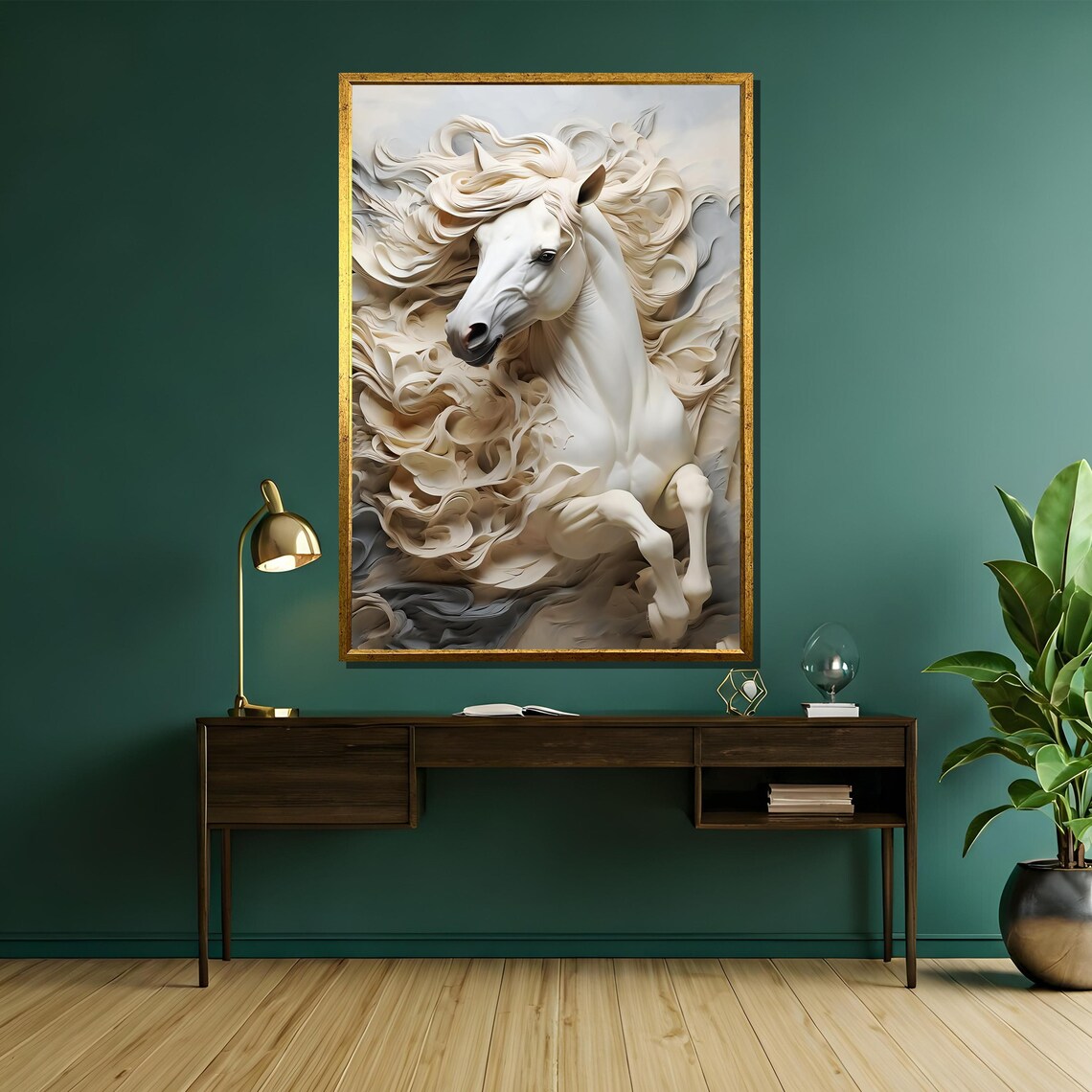 Graceful White Horse Painting, Textured Wall Art - Image 5