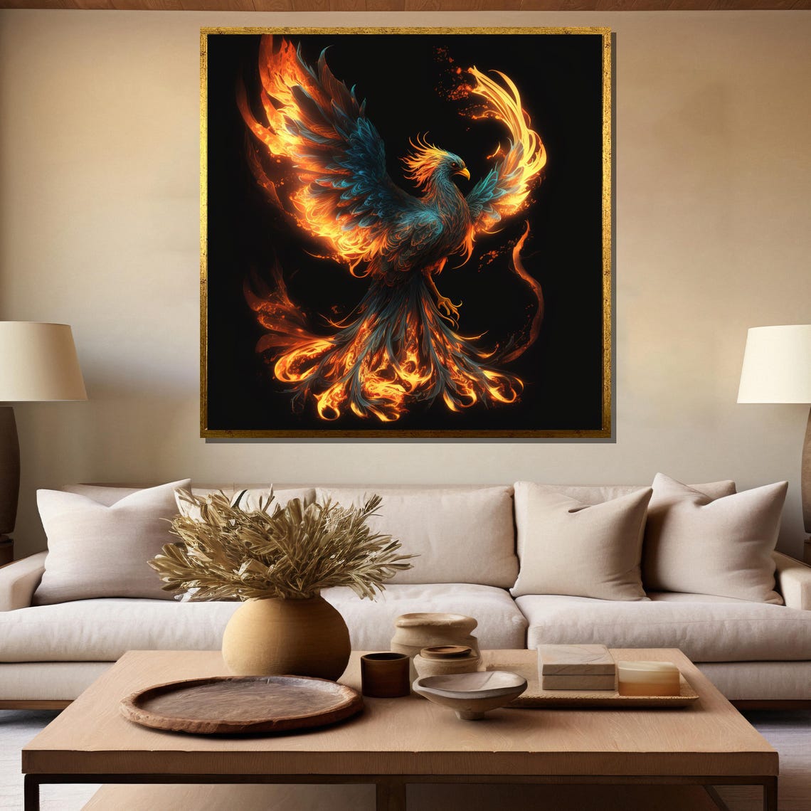 Majestic Phoenix Fire Painting Mystical Rebirth Art Gift Fiery Phoenix Wall Decor For Bold Home Decor Statement - Image 5