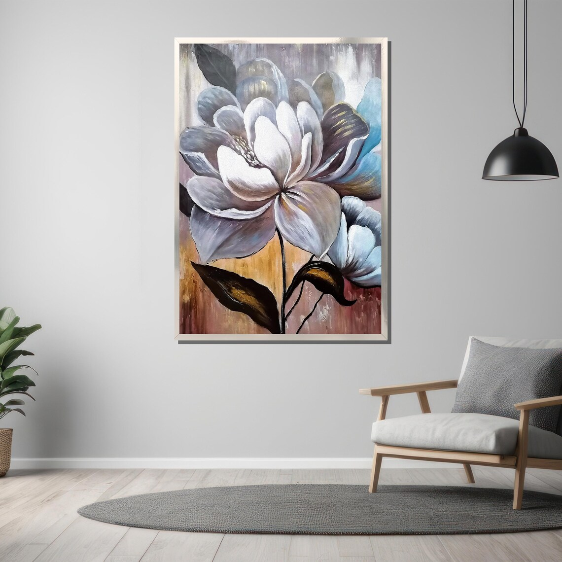 Elegant Neutral White Bloom Soft Gray Floral Painting Poster - Image 3