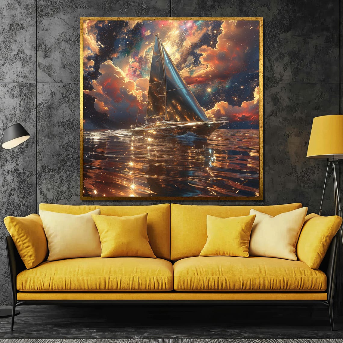 Starry Night Sailboat Galaxy Sky Ocean Reflection Artwork Poster