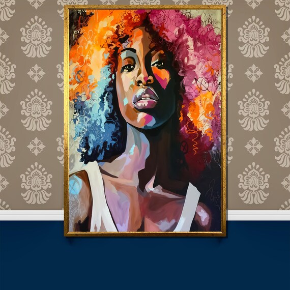 Expressive Afro Woman With Multicolor Hair Abstract Art Poster