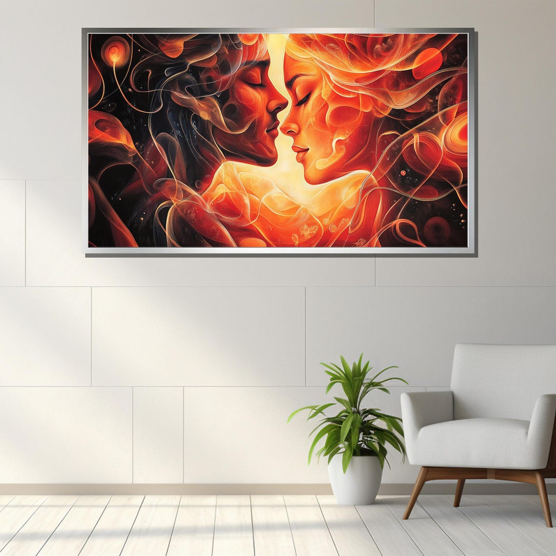 Fiery Ethereal Lovers Abstract Couple Faces Surreal Passion Poster - Image 3