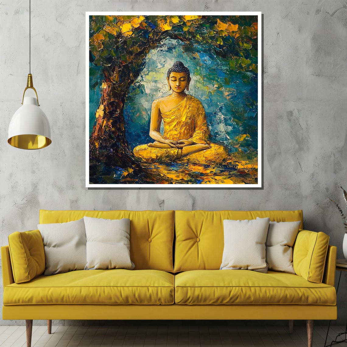 Golden Buddha Meditating Under Tree of Life Art Decor Poster - Image 2