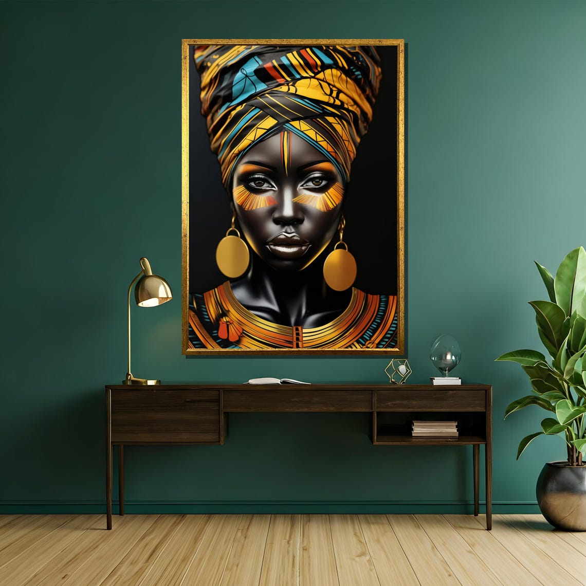 Bold African Queen In Yellow Patterned Headwrap Tribal Art Poster - Image 5