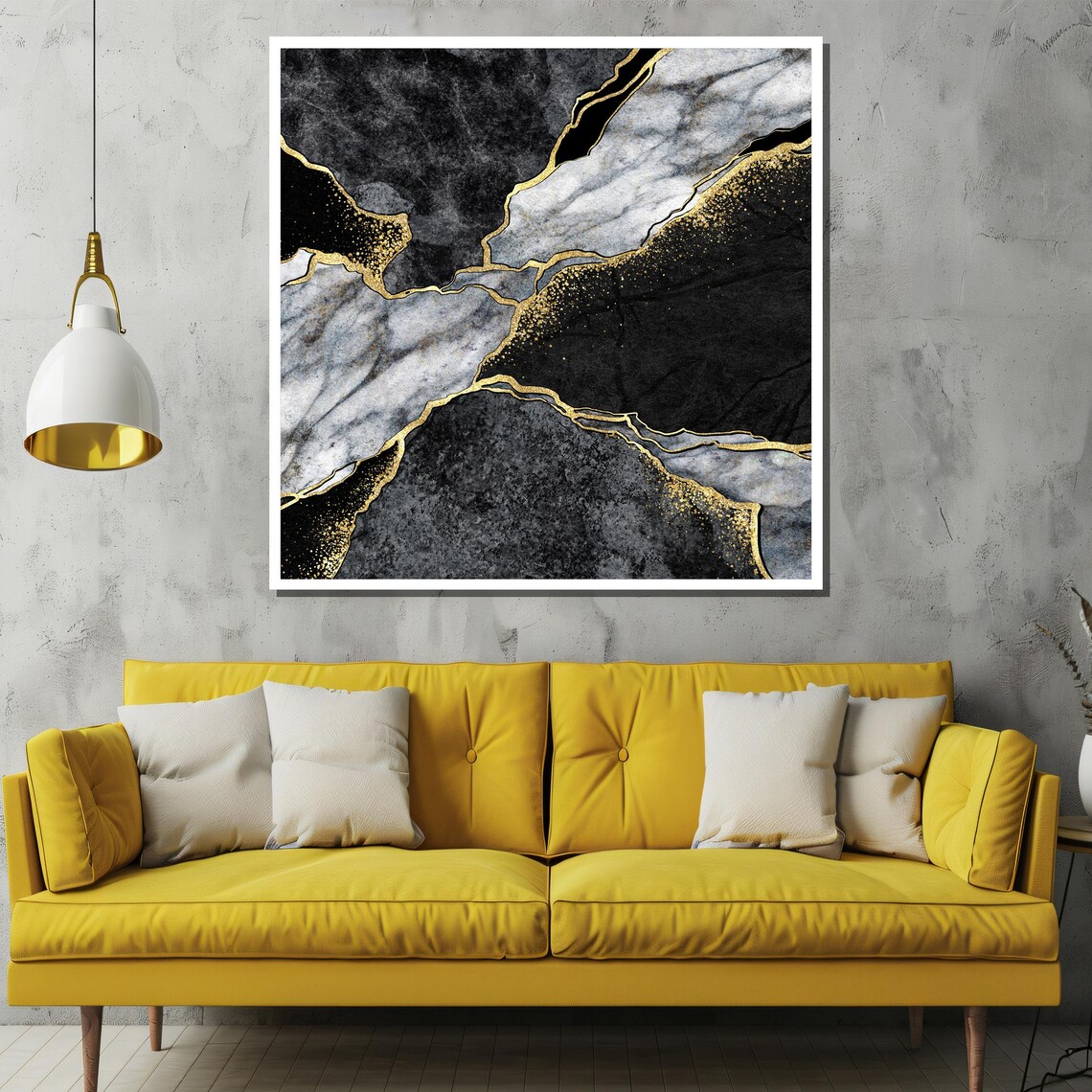 Monochrome Marble with Gold Veins Luxury Black White Art Poster - Image 3