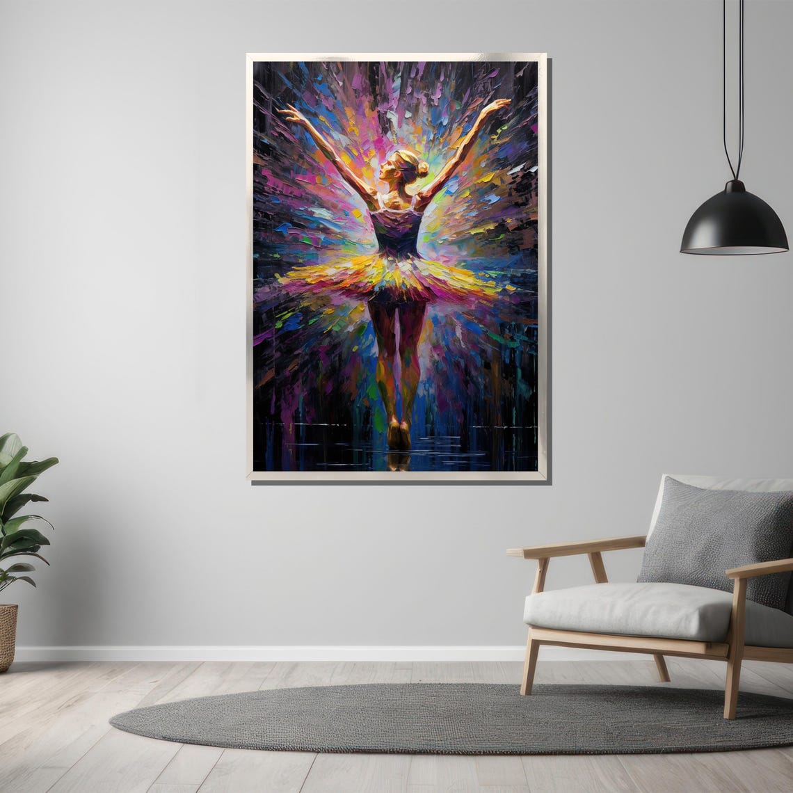 Ballerina from Behind with Rainbow Impasto Tutu Joyful Art Poster - Image 3