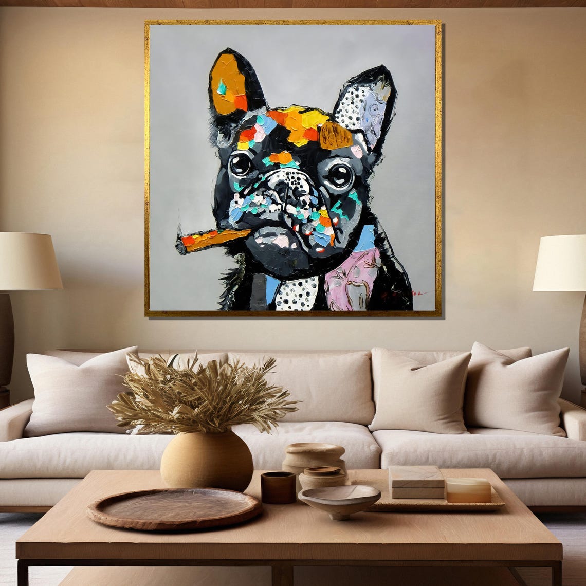 French Bulldog with Cigar in Colorful Abstract Pop Art Poster - Image 5