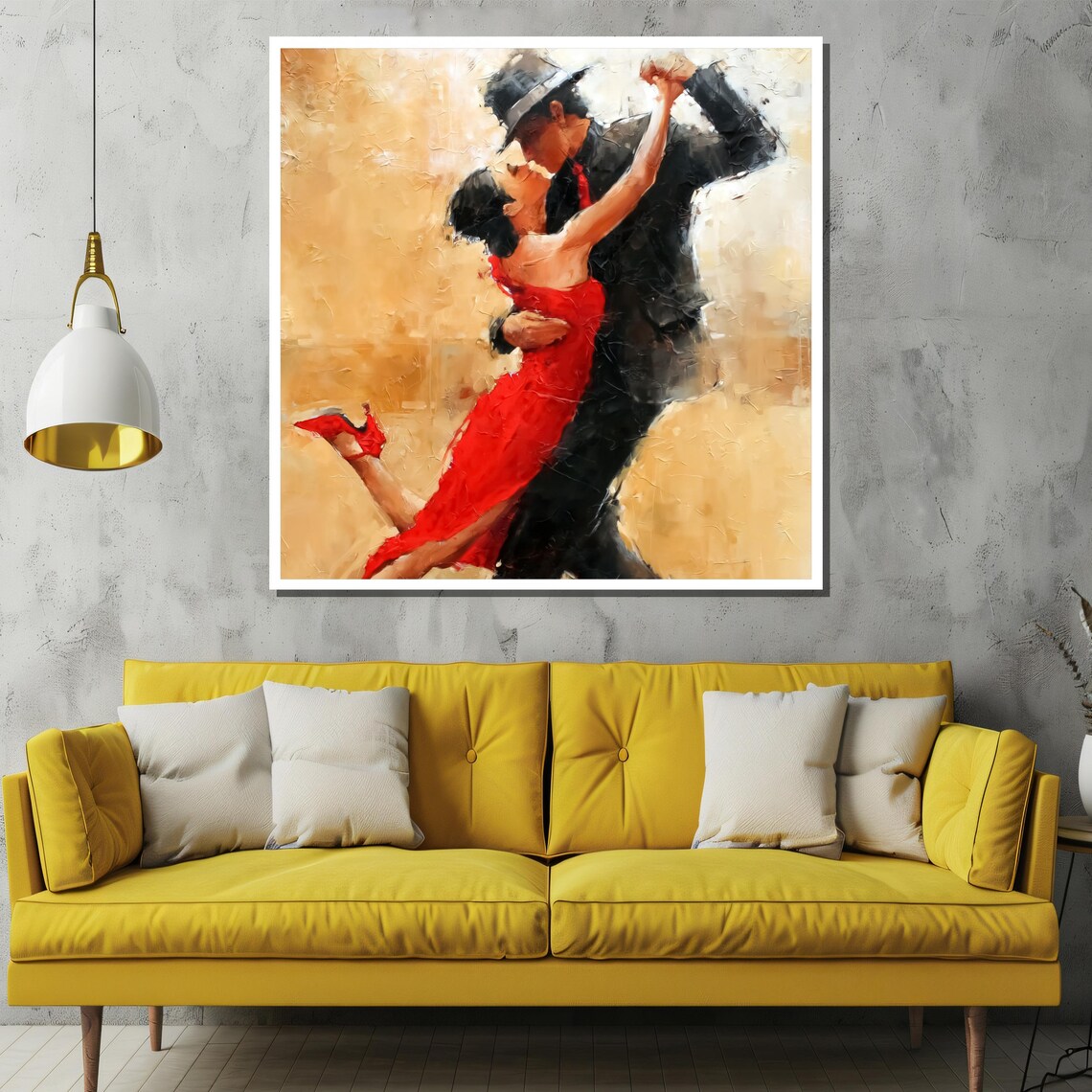 Passionate Tango Couple Red Dress Golden Glow Oil Art Poster - Image 2