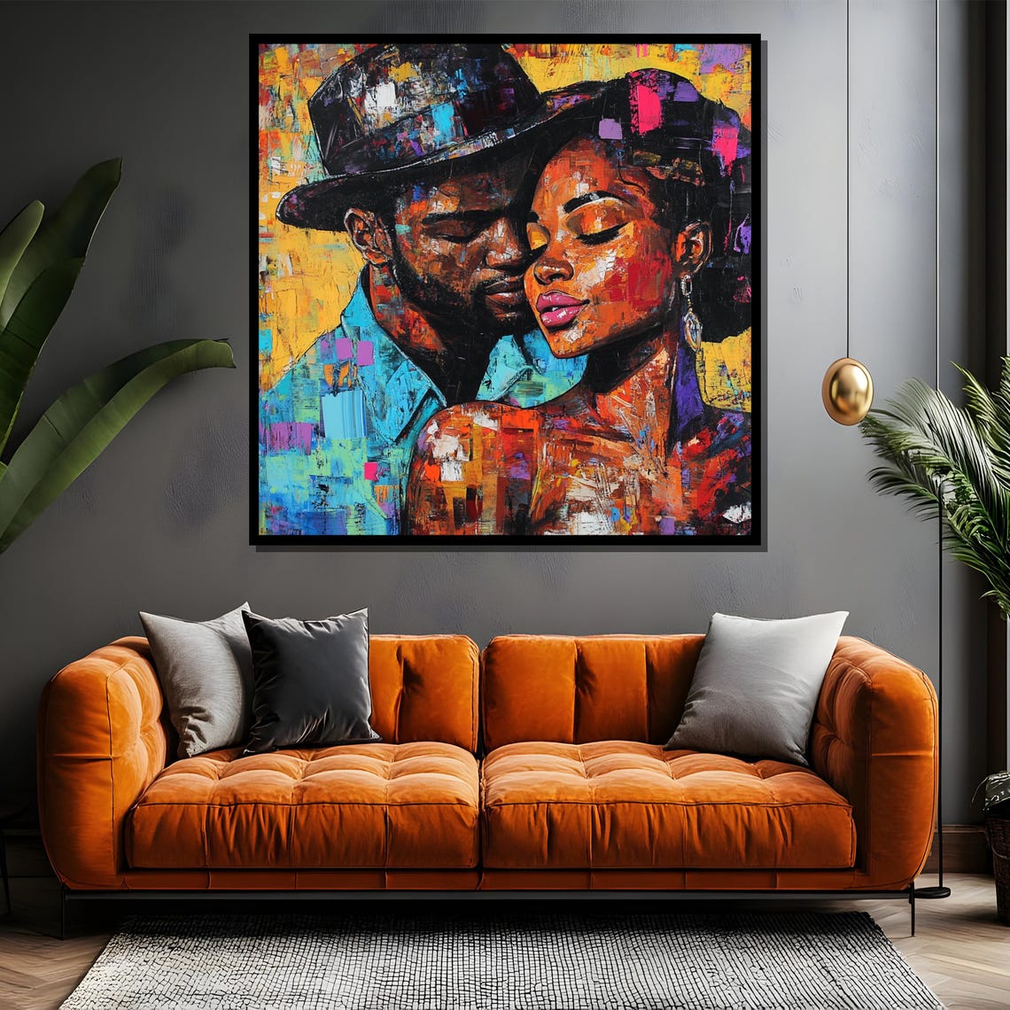 Romantic Afrocentric Couple Embrace Colorful Abstract Art Poster - Image 4
