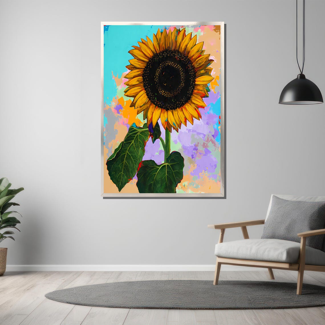 Bold Sunflower Close Up on a Colorful Abstract Background Poster - Image 3