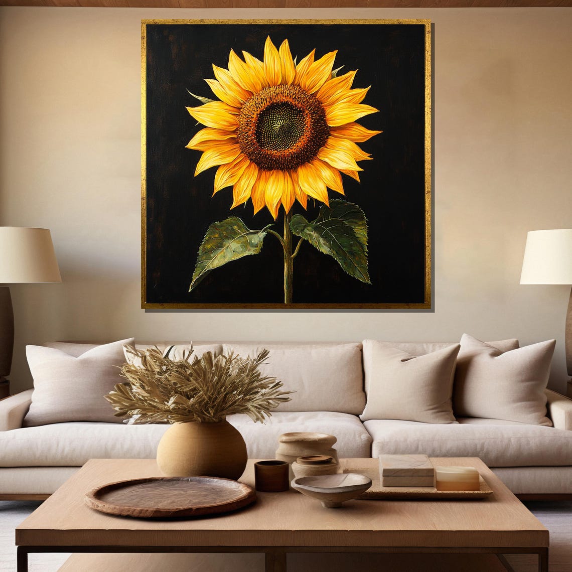 Bold Golden Sunflower Bloom on a Dramatic Black Background Poster - Image 5