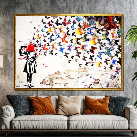 Graffiti Inspired Butterfly Explosion Painting Bold And Colorful Wall Art For Contemporary Spaces Ideal Artistic Gift