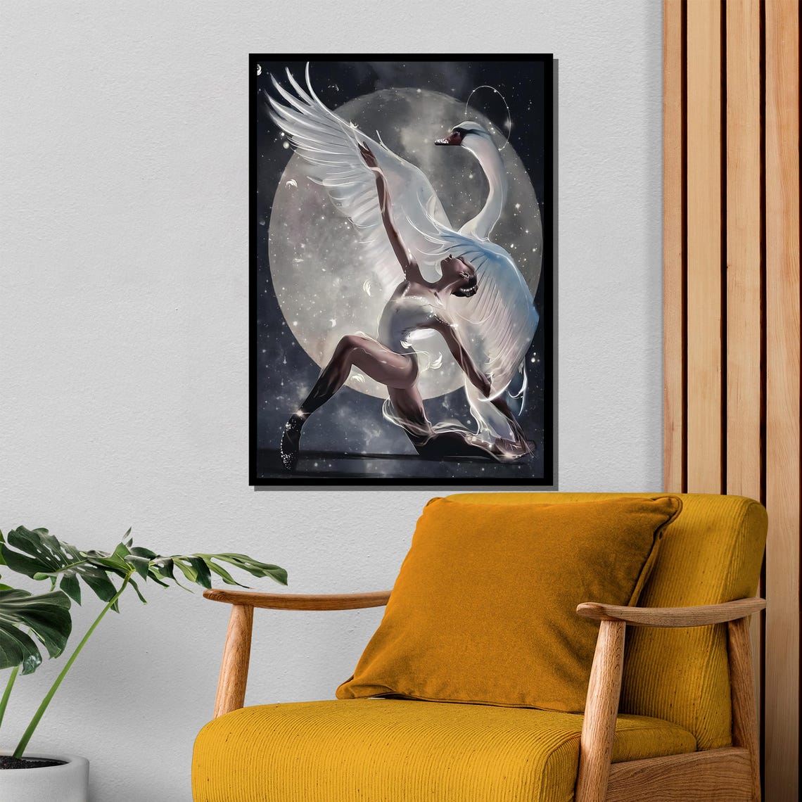 Dancer with Swan Wings Before Full Moon Magical Night Art Poster - Image 4