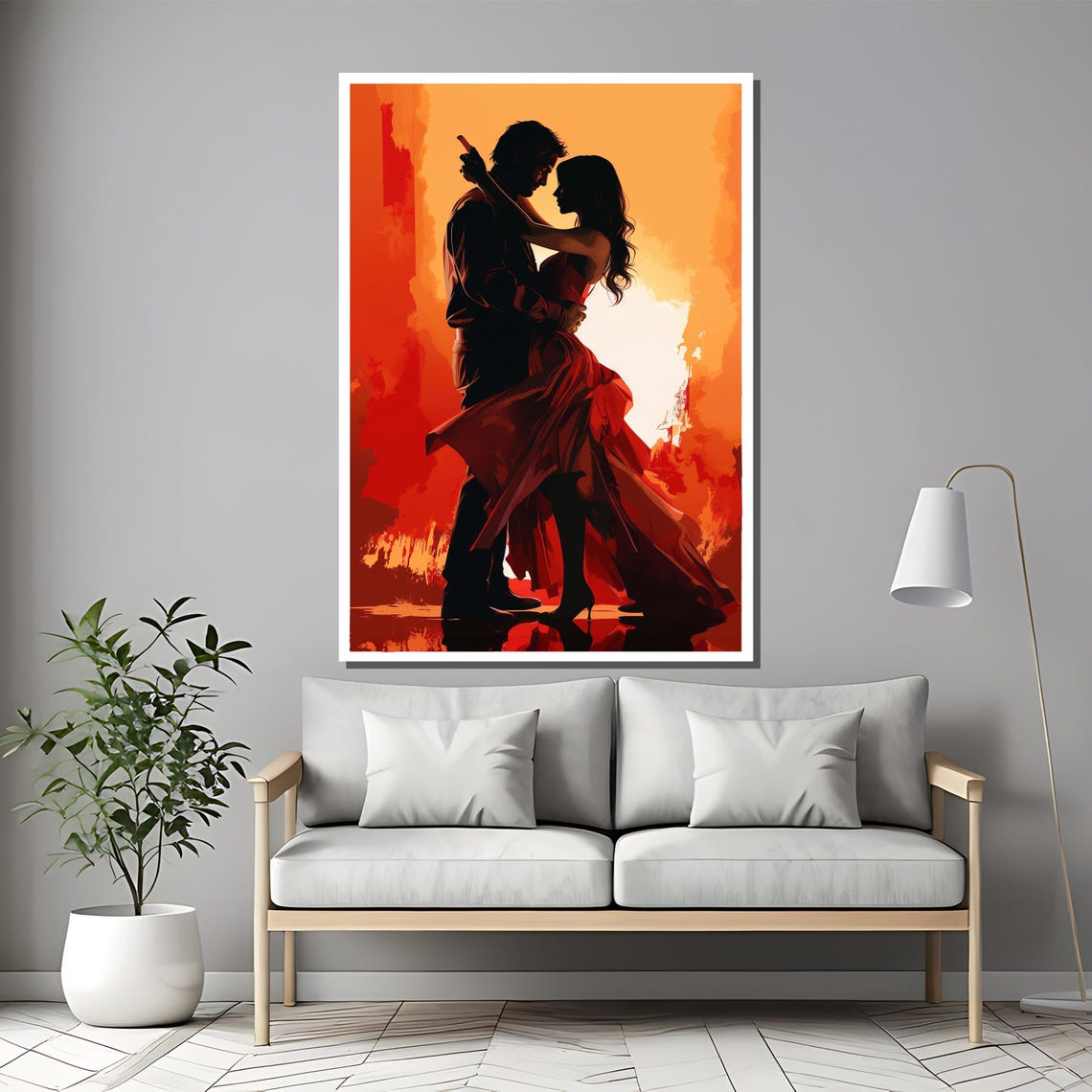 Passionate Tango Couple Silhouette in Fiery Red Sunset Poster - Image 2