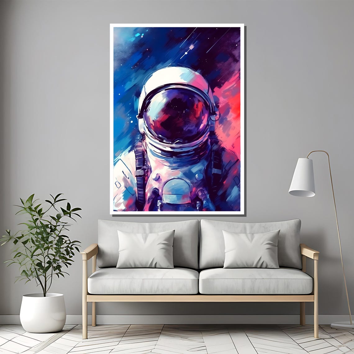 Astronaut Portrait In Cosmic Nebula Blue Pink Space Art Poster - Image 2
