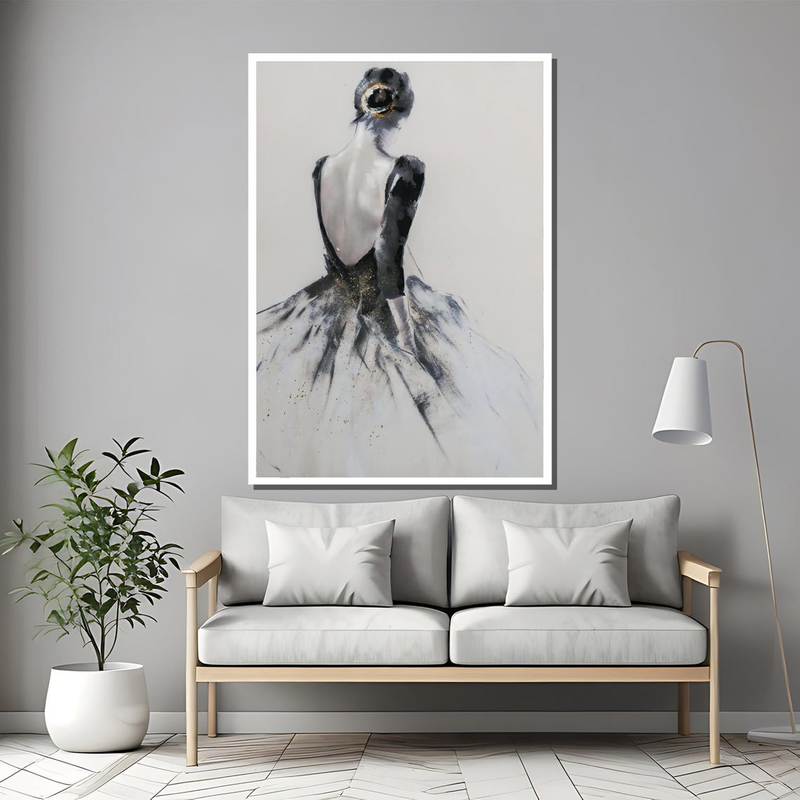 Elegant Ballerina Back Pose In Flowing Gown Dance Art Poster - Image 2