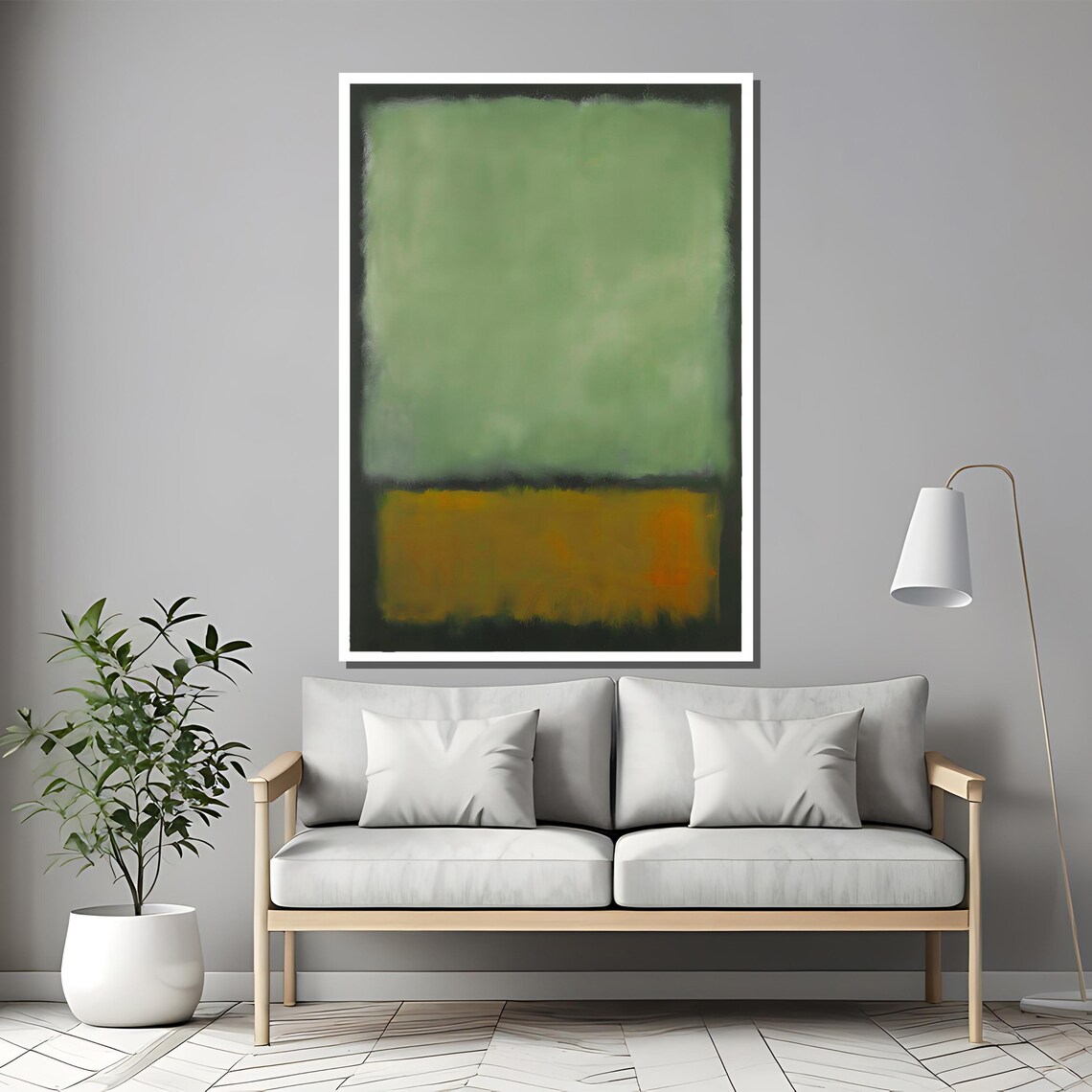 Rothko-Inspired Green And Ochre Abstract Art Print - Image 2