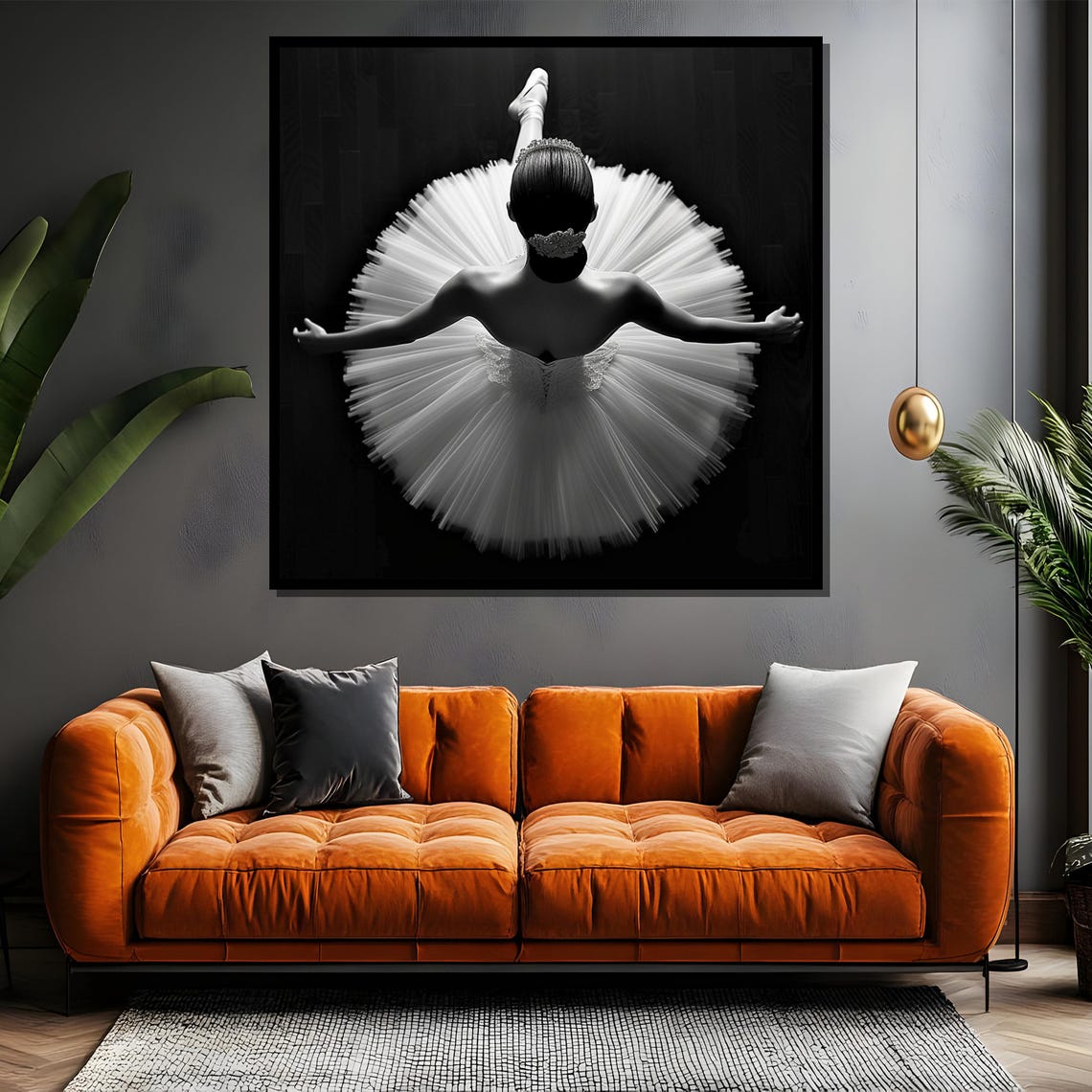 Black and White Ballerina Tutu Overhead Pose Elegant Art Poster - Image 4