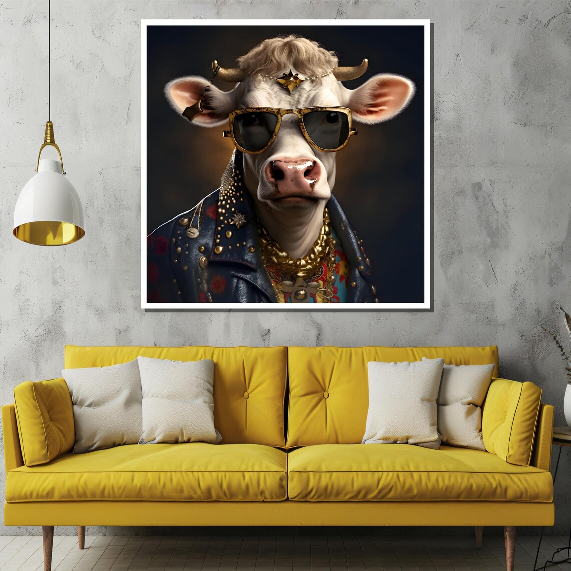 Cow Wearing Sunglasses and Studded Leather Jacket Funny Poster - Image 2