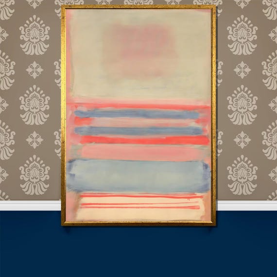 Mark Rothko Soft Pastel Abstract Painting Unique Art Gift In Light Coral And Blue For Elegant Interiors