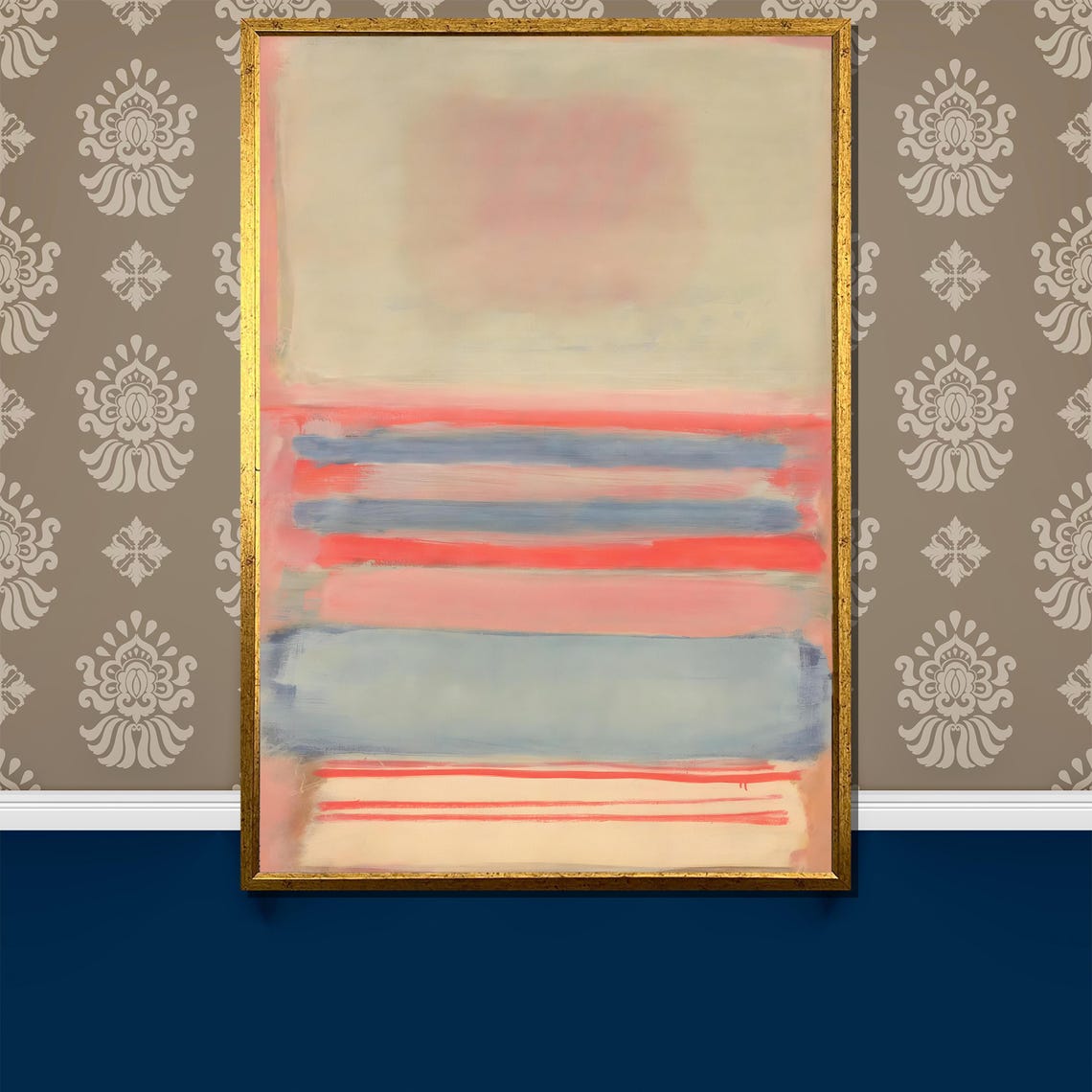 Rothko Style Soft Pastel Coral And Blue Striped Abstract Poster