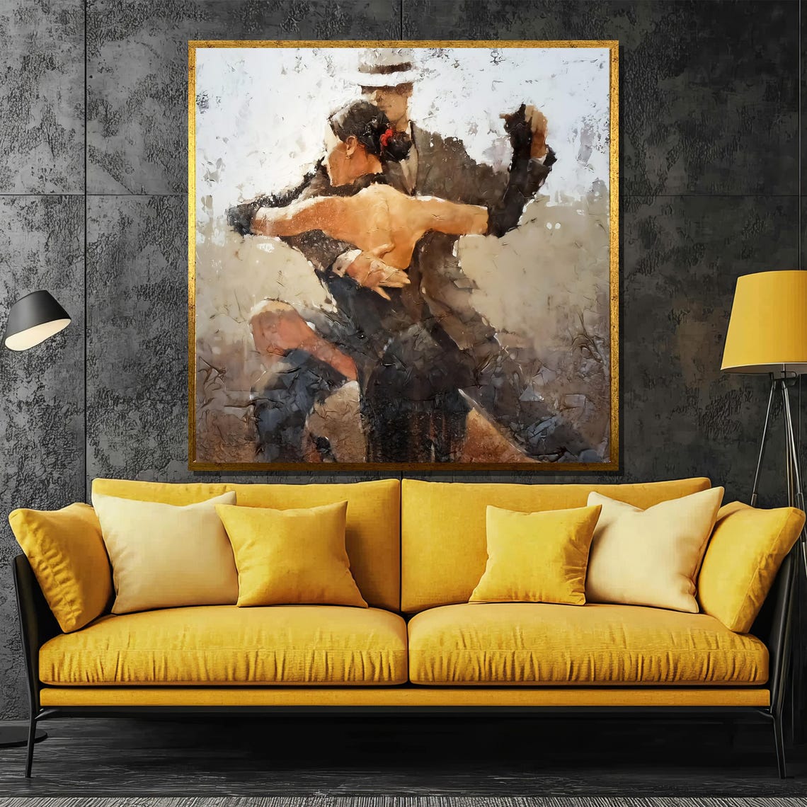 Passionate Tango Dance Painting Romantic Couple Artwork With Textured Style Perfect Wall Decor And Unique Gift Idea
