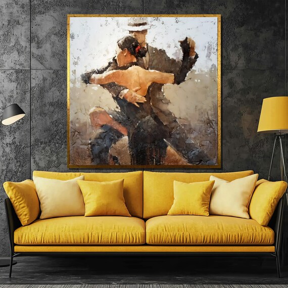 Tender Tango Embrace Couple Fedora Red Flower Hair Art Poster