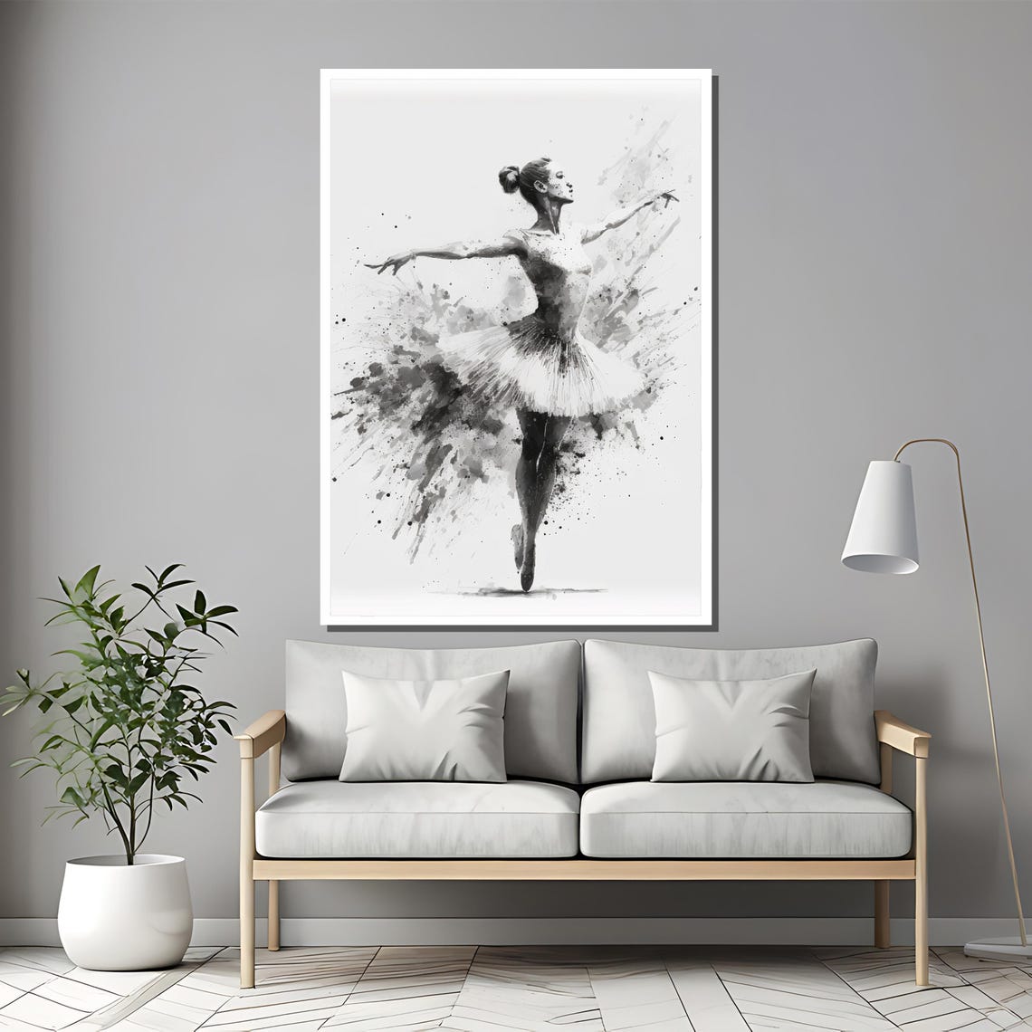 Black and White Watercolor Ballerina Ink Splash Sketch Poster - Image 2