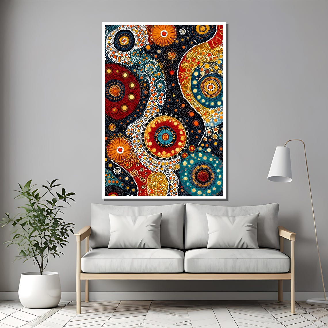 Aboriginal Dot Art Colorful Tribal Circle Pattern Art Poster - Image 2