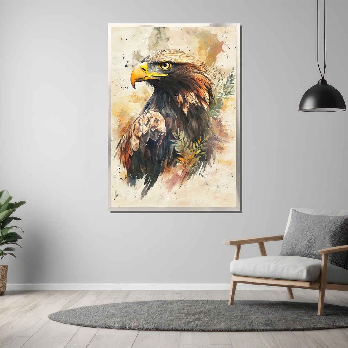 Golden Hunter Watercolor Eagle Head Regal Bird of Prey Poster - Image 3