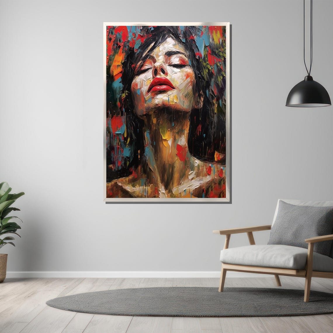 Impasto Woman Face With Crimson Lips Textured Emotion Poster - Image 3
