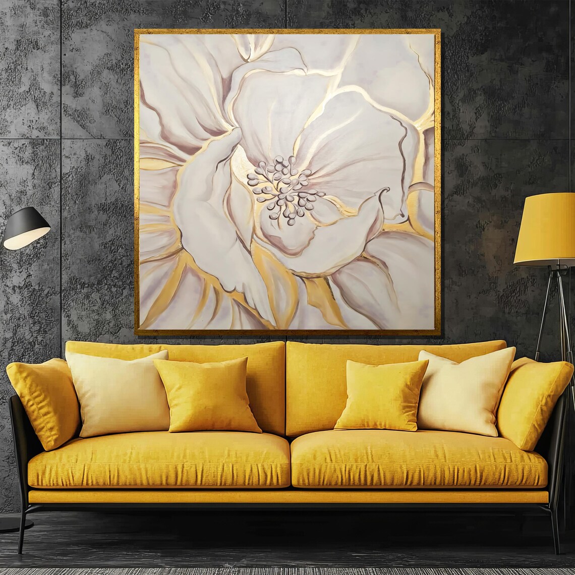 Cream Flower with a Golden Swirl Center Abstract Painting Poster
