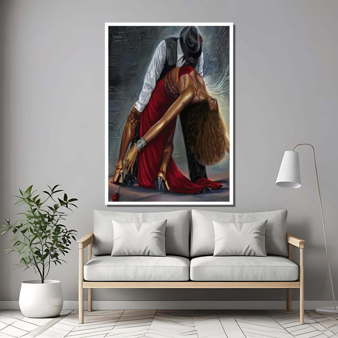 Passionate Tango Couple Dip Dramatic Red Dress Painting Poster - Image 2
