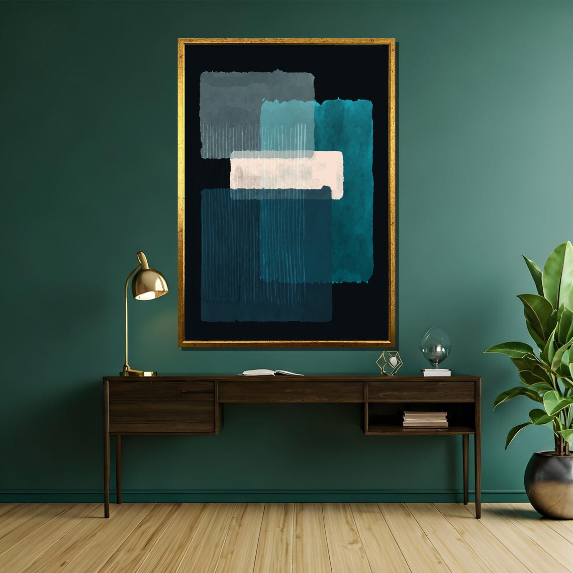 Rothko Style Teal White And Navy Geometric Abstract Blocks Poster - Image 5