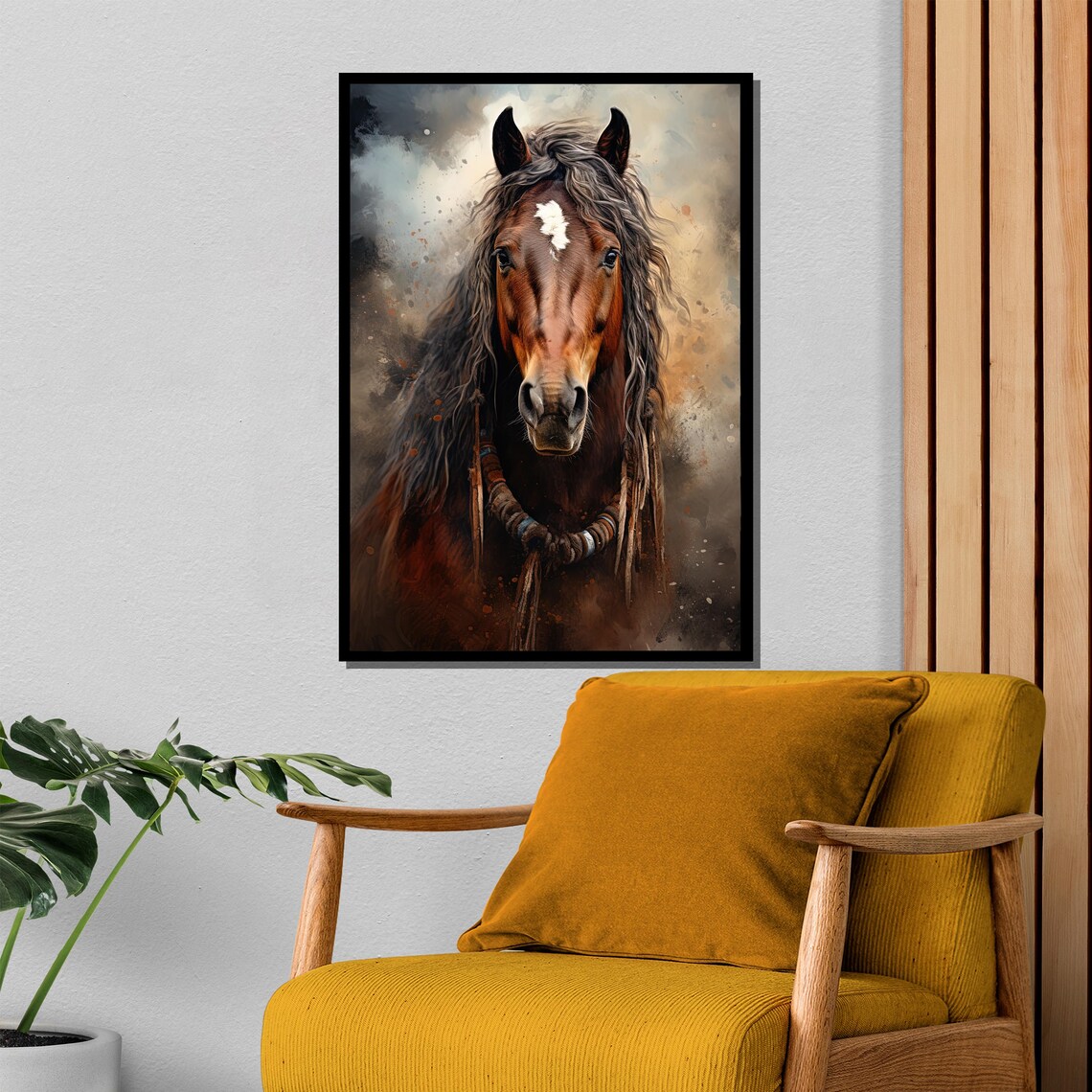 Brown Wild Horse With Long Mane In Rustic Earthy Tones Poster - Image 4