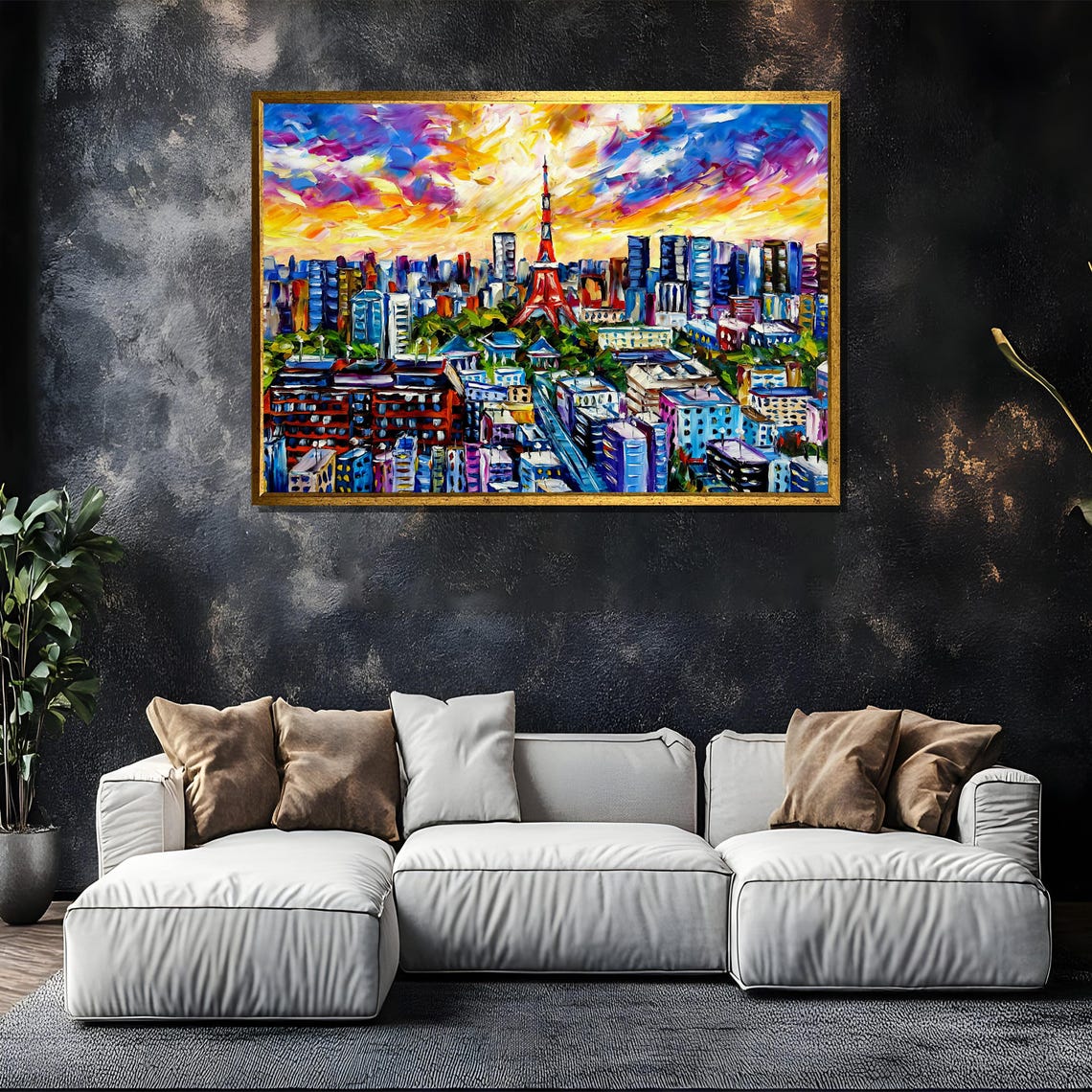 Tokyo Tower at Sunset Colorful City Skyline Japan Painting Poster - Image 5