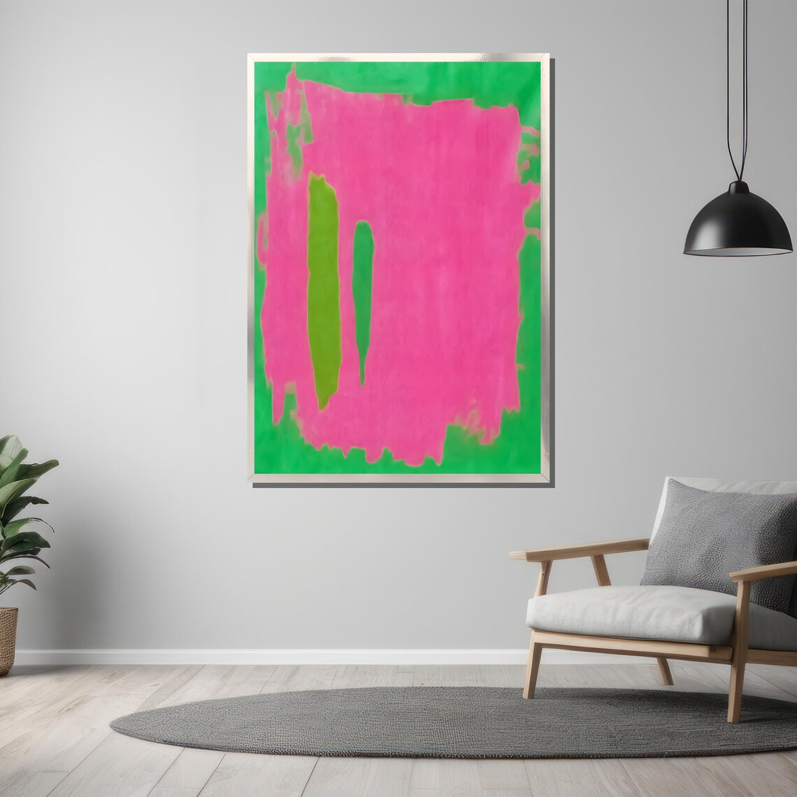 Hot Pink and Green Abstract Color Field Bold Modern Art Poster - Image 3