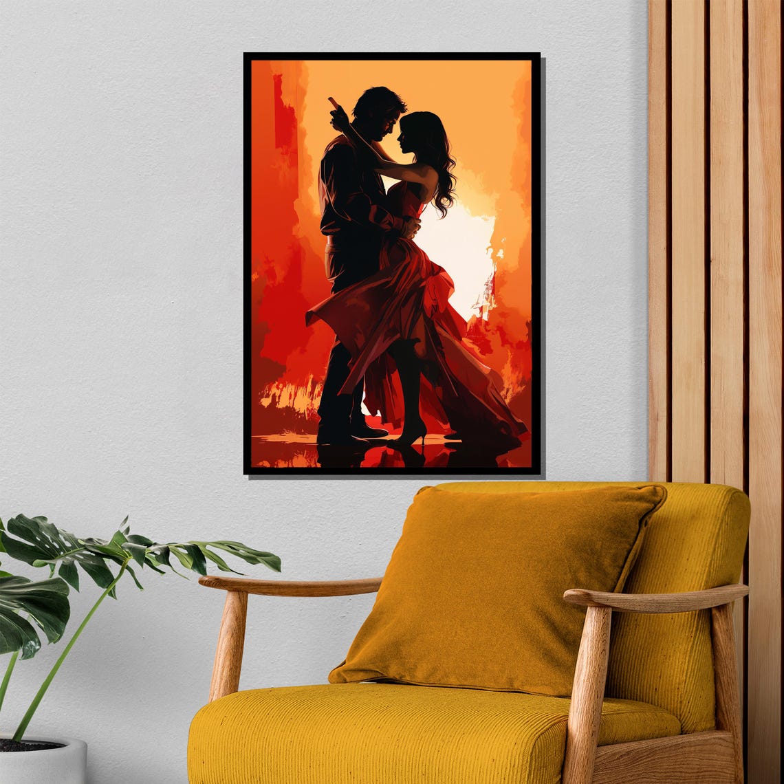 Passionate Tango Couple Silhouette in Fiery Red Sunset Poster - Image 4