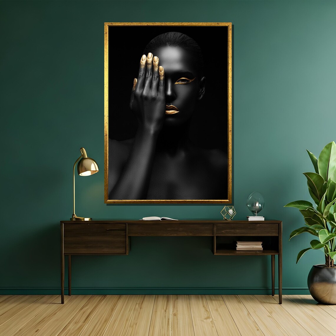 Minimalist Black Woman Portrait With Golden Accents Art Poster - Image 5