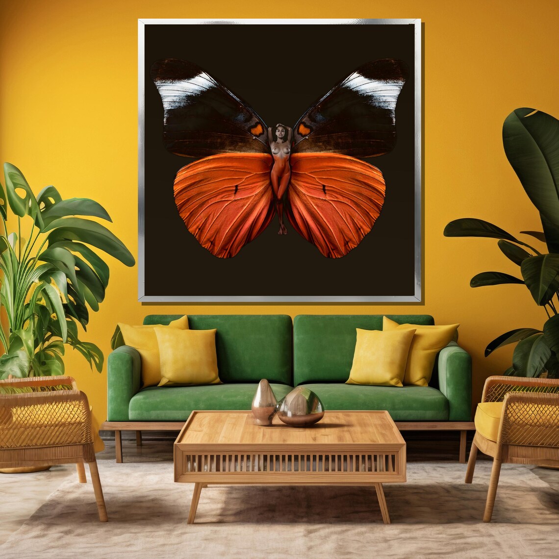 Surreal Orange Butterfly Woman Figure with Dark Fantasy Art Poster - Image 3