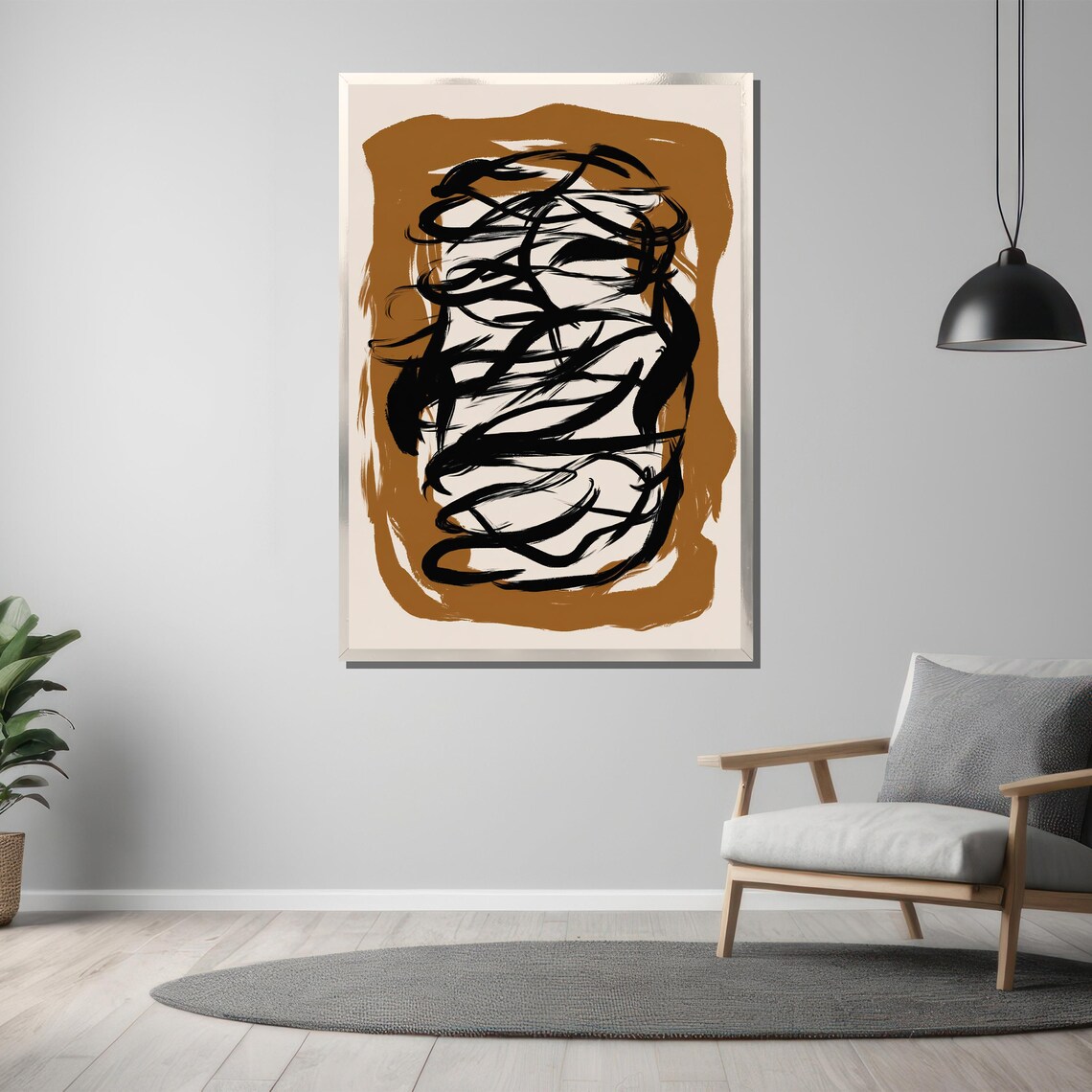 Earthy Brown and Black Gestural Brushstroke Modern Abstract Poster - Image 3